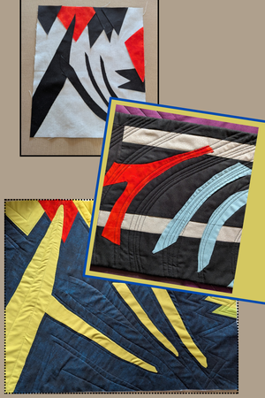 Three figures inspired by line drawings